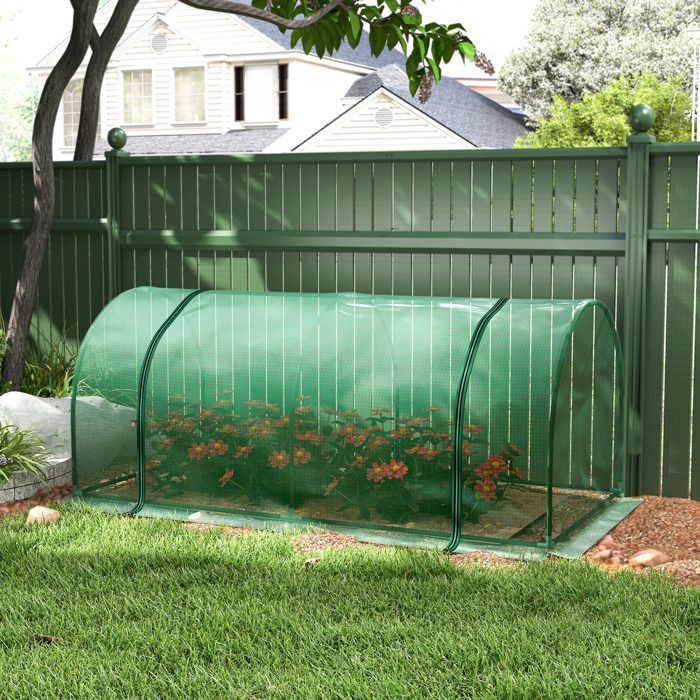 Invernadero de jardín - Outsunny - puerta enrollable con cremallera y cordón - 2 x 1 x 0,8 m - cubierta de PE verde, acero verde