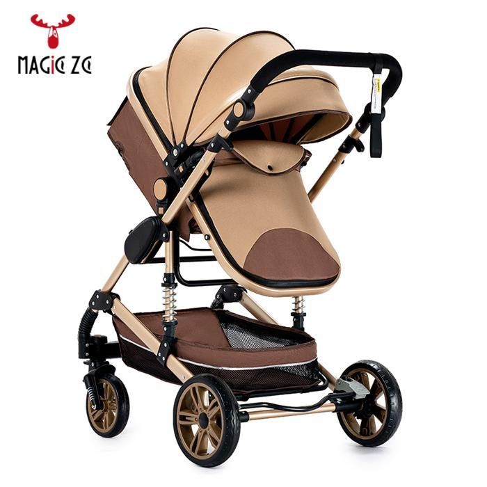 Magic ZC Baby Stroller, 3-in-1 kinderwagen met grote reiswieg, Trio kinderwagen, inklapbaar met één klik, frame van aluminiumlegering, kaki