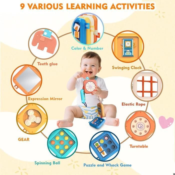 Cube d'activités Montessori 8 en 1 pour enfants de 1 à 3 ans (garçons et filles), avec modules sensoriels, idéal pour les