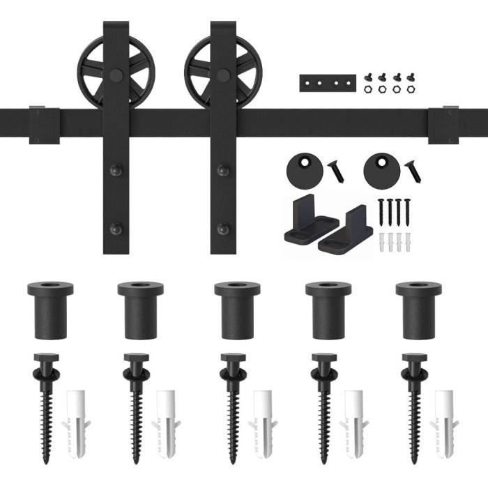 Porte de Grange Grande Roue Accessoire de Rail Suspension 1.83M, Ensemble Complet d'Accessoires pour Porte Coulissante Type J