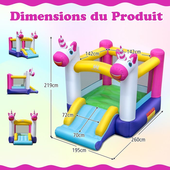 Castillo hinchable 2 en 1 COSTWAY con tobogán para niños de 3 a 12 años - 260 x 195 x 219 cm - Zona de salto sin soplador para jardín