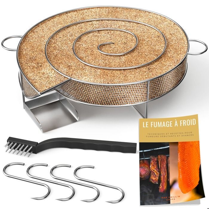 Grill'n Chips Kaltrauchgenerator für Smoker – Heizspirale für Fleisch und Fisch, 4 Haken + Bürste