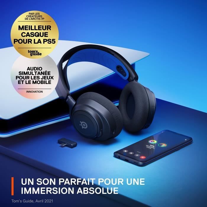 Fone de ouvido gamer sem fio SteelSeries Arctis Nova 7P - Multiplataforma - Preto/Azul