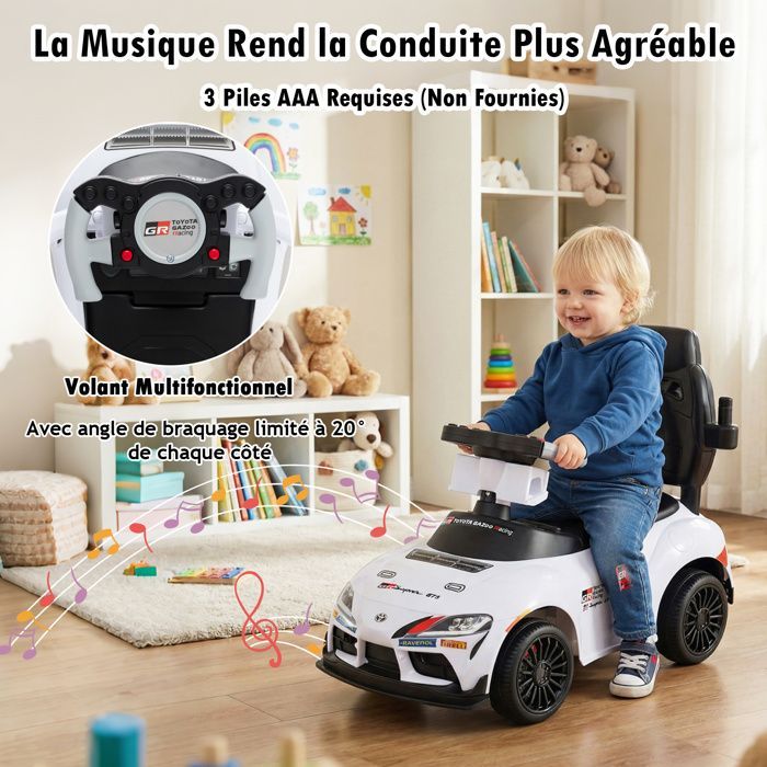 GIANTEX 3-i-1 Toyota Ride-On legetøj til børn, babybil til 1,5-5 år med aftageligt skubbehåndtag, musik, 20 kg lasteevne (hvid)