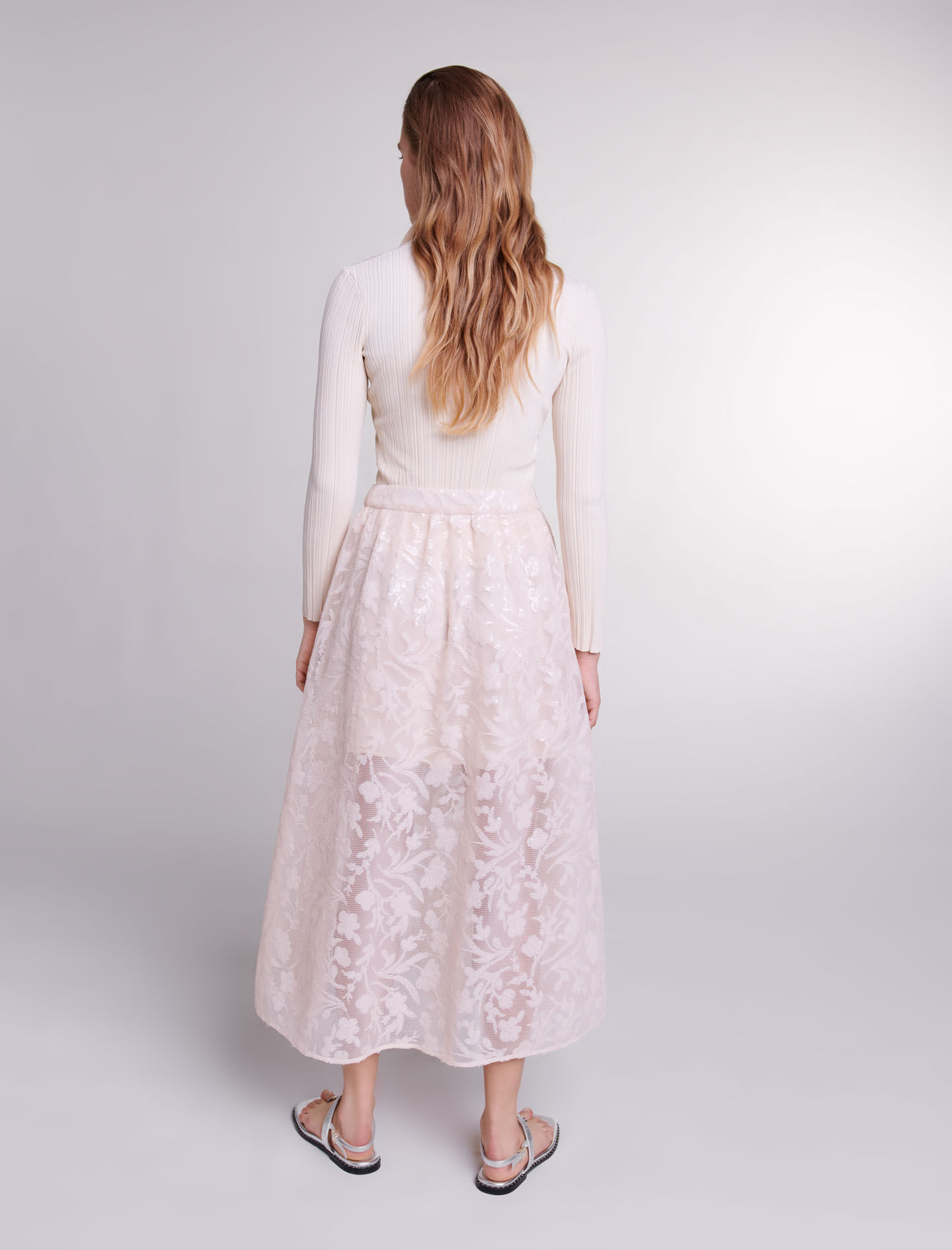 Lange paillettenrok - Beige