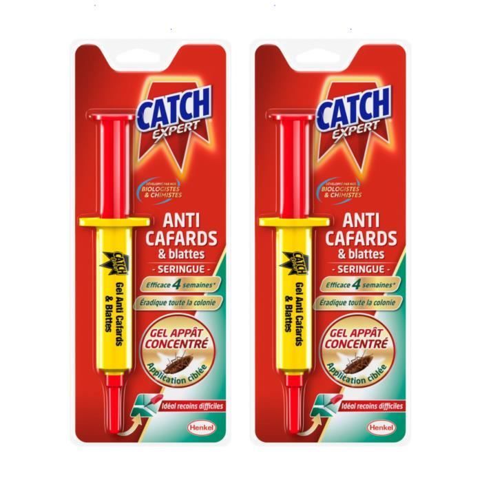 CATCH - Gel insecticide anti cafards et blattes, seringue 10 Gr (Lot de 2 seringues