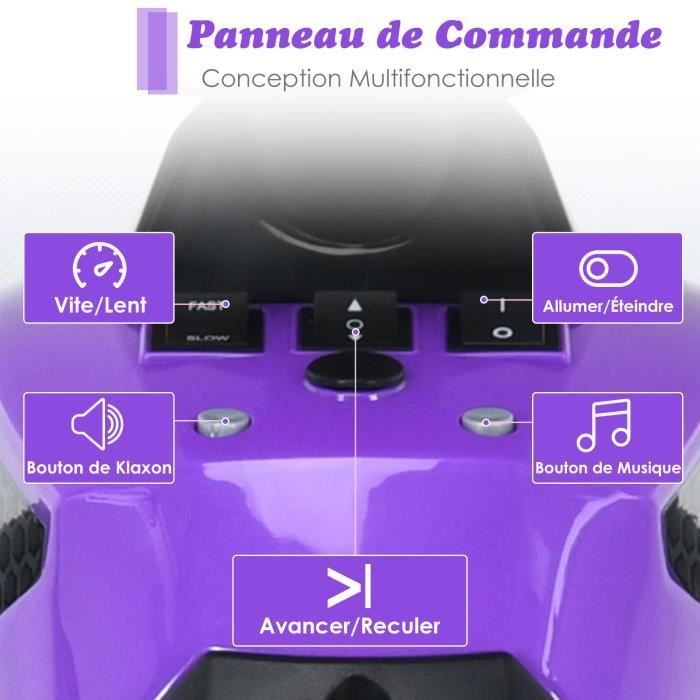 Quad eléctrico COSTWAY para niños, 12V7Ah, luces LED, música, pedales, claxon, 3-4 km/h, para niños de 3 a 8 años, morado.