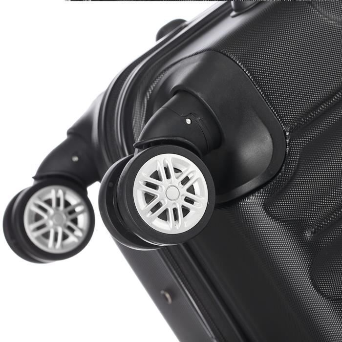 Juego de 3 maletas rígidas de ABS, juego de equipaje, 4 ruedas (55 cm, 65 cm, 75 cm) - Negro