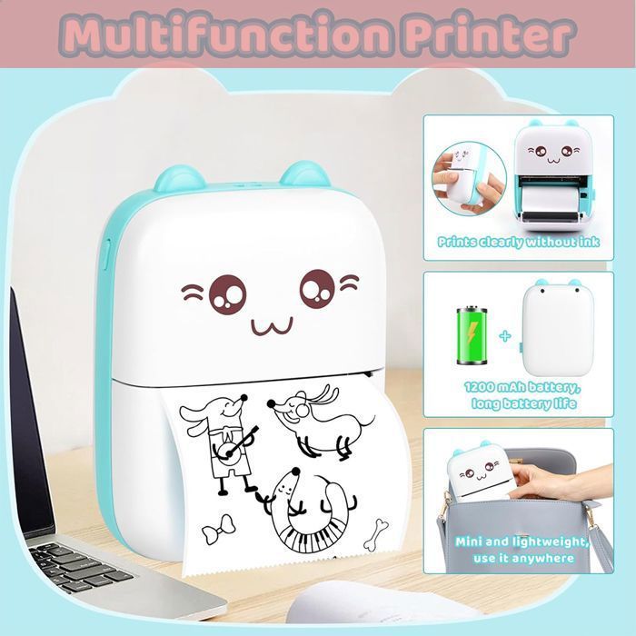 Mini impresora portátil, impresora térmica fotográfica portátil, impresora de bolsillo, impresora sin tinta, impresora Bluetooth y WiFi.