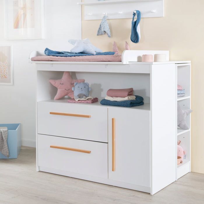 Cambiador ROBA Lilo - 2 cajones - 1 puerta - 1 compartimento - Cambiador con tapa extraíble - Blanco