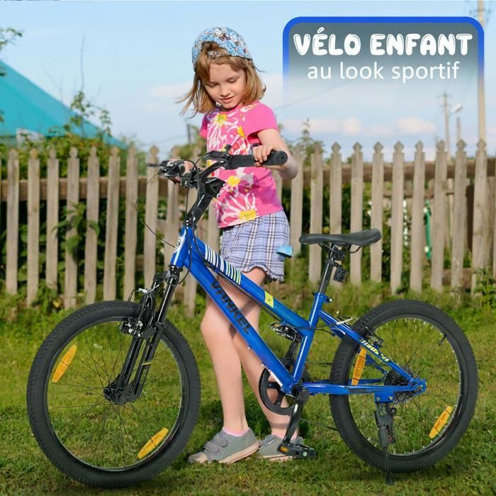 VANKEL Vélo Enfant 20 Pouces - 6 Vitesses - Pneus Antidérapants - Cadre Acier  - 14 kg - Idéal pour Garçons et Filles de 5 à 9 Ans