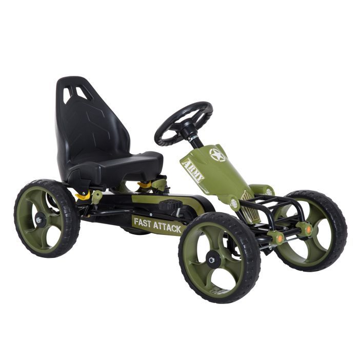 6968 Bicicleta infantil y vehículo tipo kart con pedales, asiento ajustable, freno manual, ruedas traseras de EVA y acero, color verde y negro.