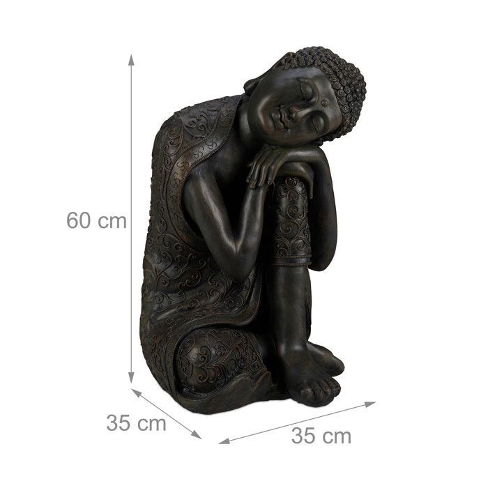 Relaxdays Boeddhabeeld, Boeddhafiguur, tuindecoratie, zen keramische sculptuur, 60 cm, donkergrijs