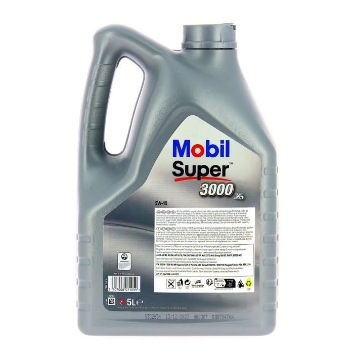 Huile moteur 5W-40 Synthétique - MOBIL - Super 3000 - Bidon 5L- haute performance anti-pollution