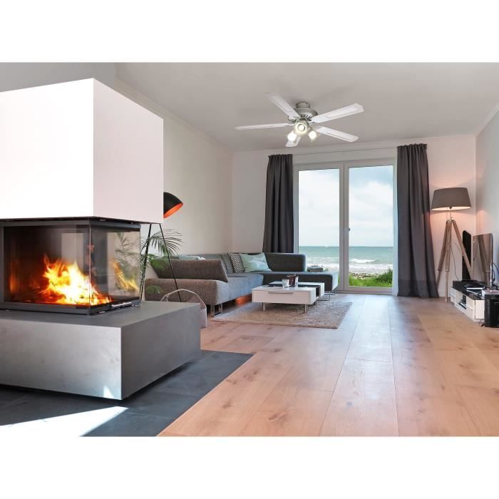 Ventilador de techo reversible FARELEK BALEARES - Ø 132 cm, 5 aspas blancas / aspas de caña blanca + luz