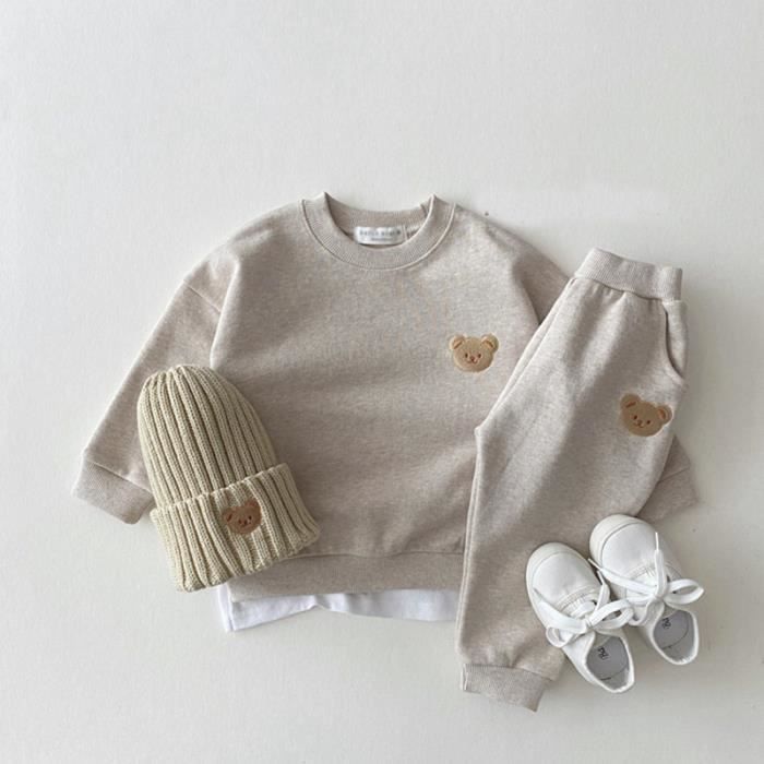 Conjunto de ropa de otoño de 2 piezas para bebés (niñas y niños): Sudadera deportiva infantil (gorro no incluido) - Gris