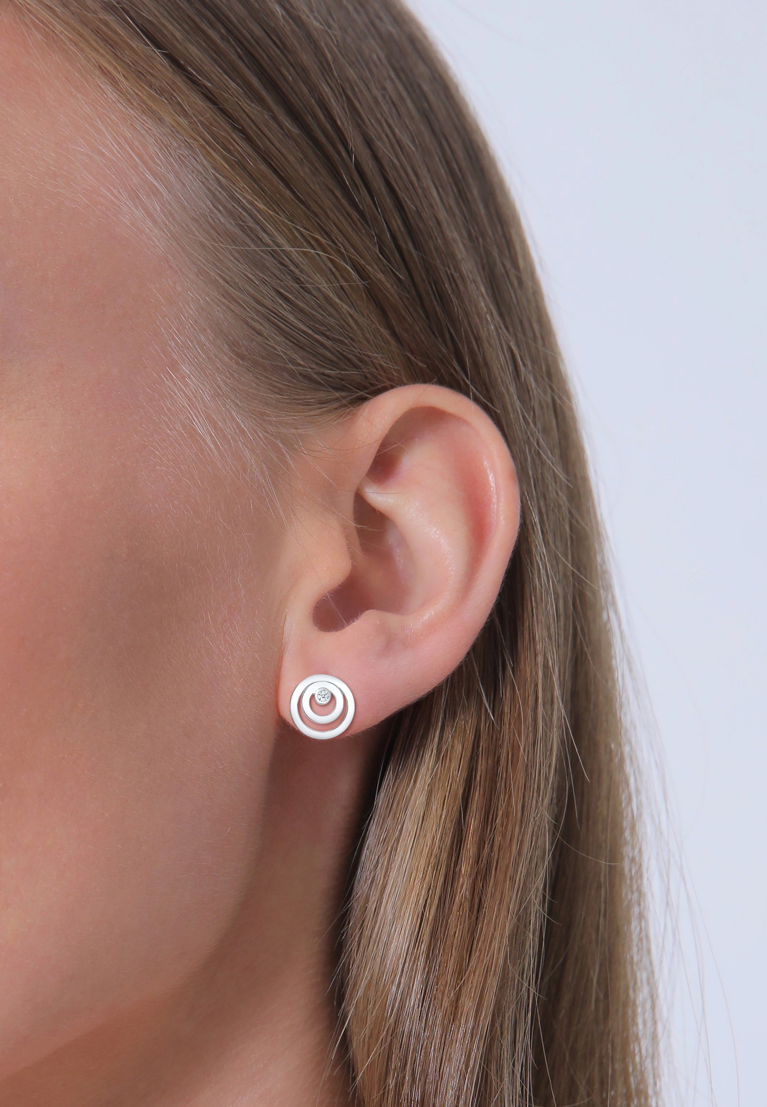 Elli DIAMONDS Cercle Rond Geo Diamant (0.04 ct.) Boucles d'oreilles Femme - (925/1000) Argent