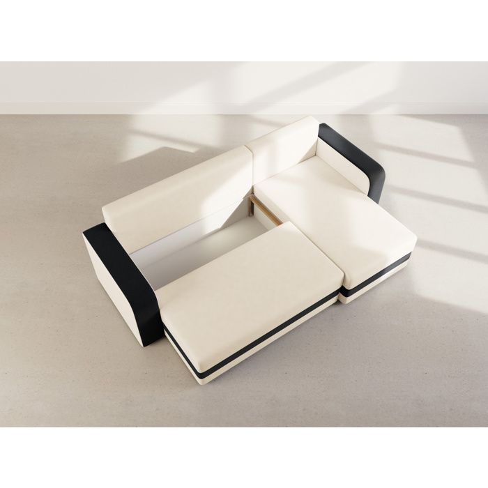 Harvey - Divano letto angolare reversibile a 4 posti con contenitore, in tessuto bicolore - Nero / Beige