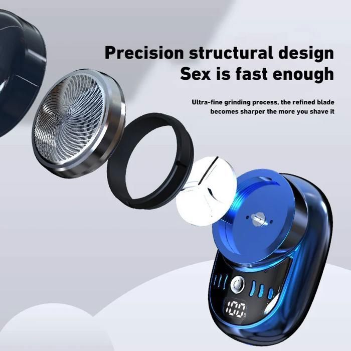 Mini rasoio elettrico da viaggio per uomo, portatile, impermeabile, alimentato tramite USB, rifinitore per barba e peli del corpo. Etichetta sfumata