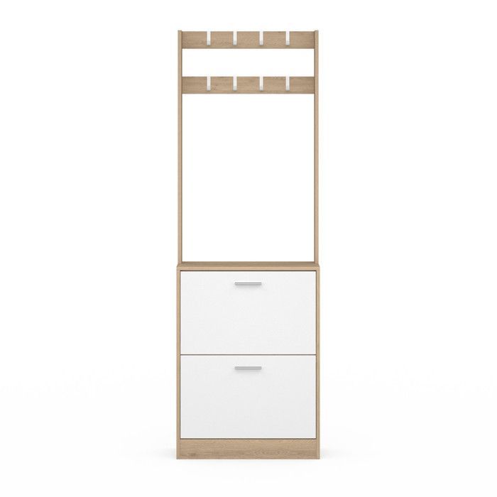 IDMARKET Vestiaire d'entrée KLARK meuble chaussures 2 portes effet bois et blanc