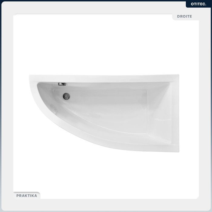Vasca da bagno asimmetrica destra - OTITEC - PRAKTIKA - 140x70 cm - Scarico automatico - Garanzia di 10 anni