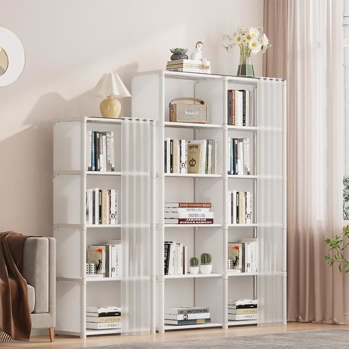 5-laags boekenkast, hoge opbergkast voor boeken en decoratie voor woonkamer, kantoor, slaapkamer, 80x28x155cm, wit