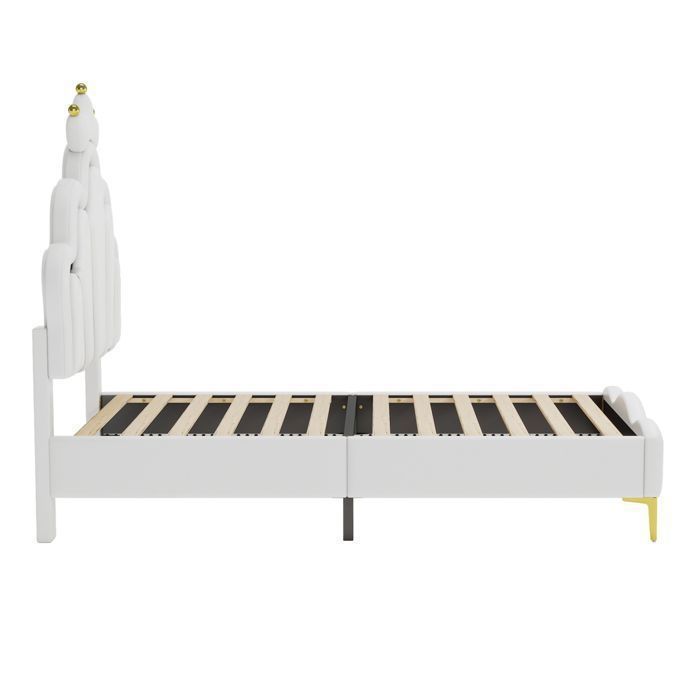 Cama infantil de 90x200 cm - IN THE CLOUDS - NMONET - LED - Cabecero en forma de corona - Blanco