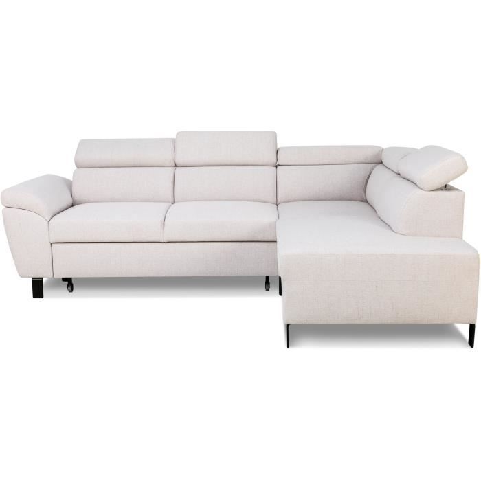 Convertible corner sofa - 4 people - STAN - Beige fabric - 3 headrests - Reversible - 243 x 92 x 184 cm