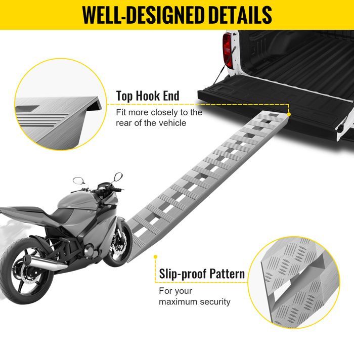Rampas de carga de aluminio VEVOR - Capacidad de carga 2722 kg - Alta resistencia - Para motocicletas, tractores, quads, camiones y cortacéspedes - 213 x 35,5 cm - 2 unidades