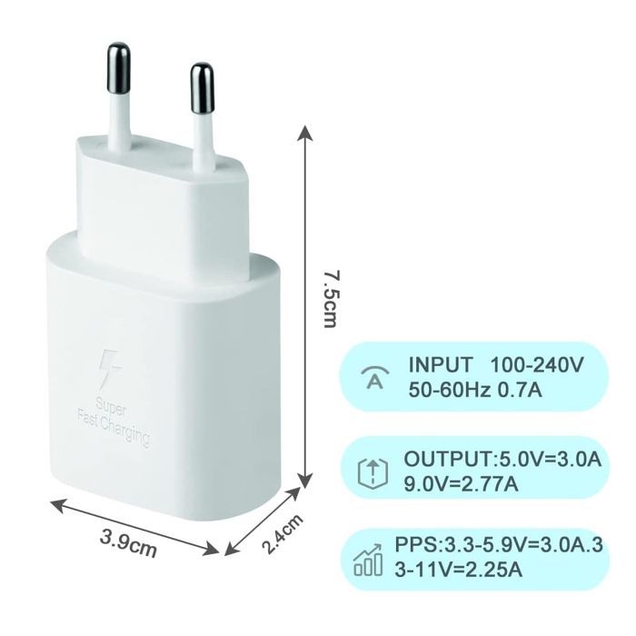 Full Charger for Samsung Galaxy A26 A36 A56 A16 A35 A53 A52s A15 A55 A05s A34 A14 A25 A54 A12 A52 5G.. 25W USB-C Cable 120