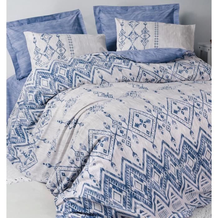 Juego de ropa de cama: 1 funda nórdica de 220 x 240 cm + 2 fundas de almohada de 60 x 60 cm - 100 % algodón reforzado - Azul