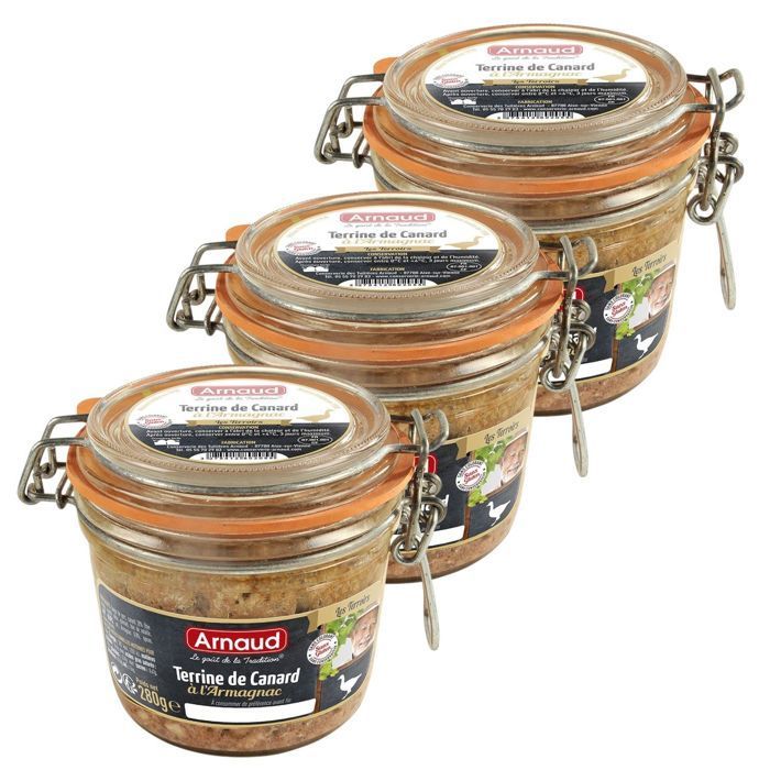 Arnaud - Pack de 3 terrinas de pato con Armagnac - Tarro de 280 g