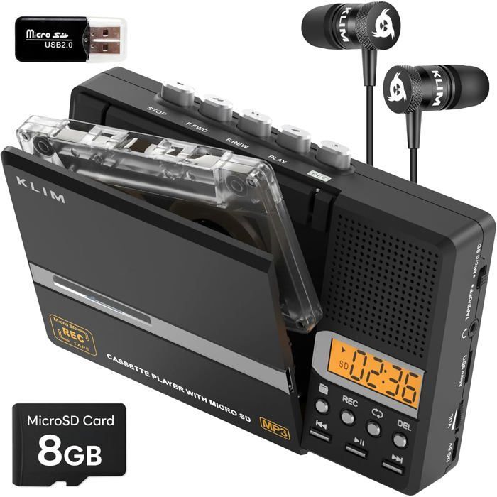 Reproductor y grabador de casetes K10, reproductor de casetes portátil y convertidor de MP3 + micrófono y altavoz integrados + auriculares