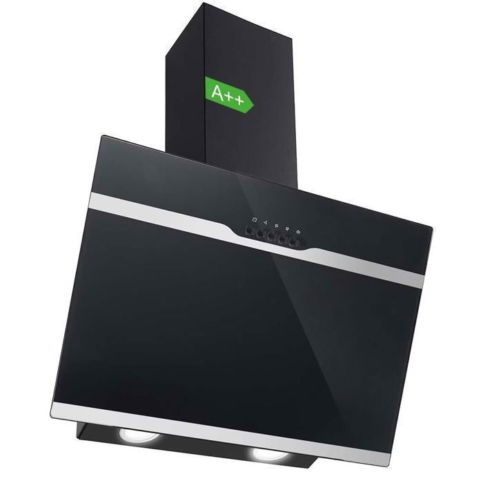 60 cm afzuigkap - Energieklasse A++ - 3 snelheden - Zwart glas - Schuine afzuigkap - Afzuigcapaciteit - 350 m³/u