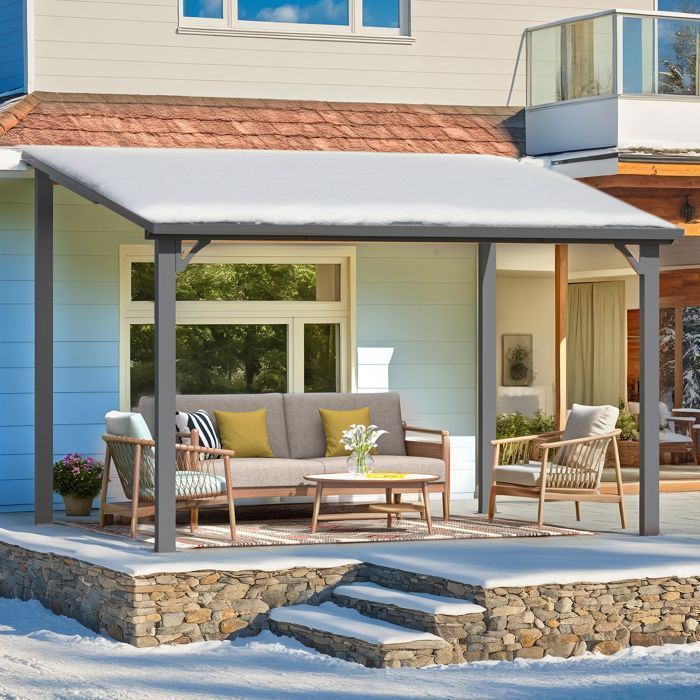YODOLLA Pergola Murale en Aluminium avec Toit en Métal - Résistante aux intempéries - 2.65x3.65m - Noir