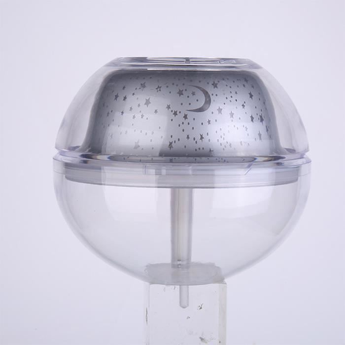 Humidificador de aire LED para interiores de 500 ml, humidificador silencioso para bebés, reloj despertador de techo con proyección de estrellas para niños - Plateado