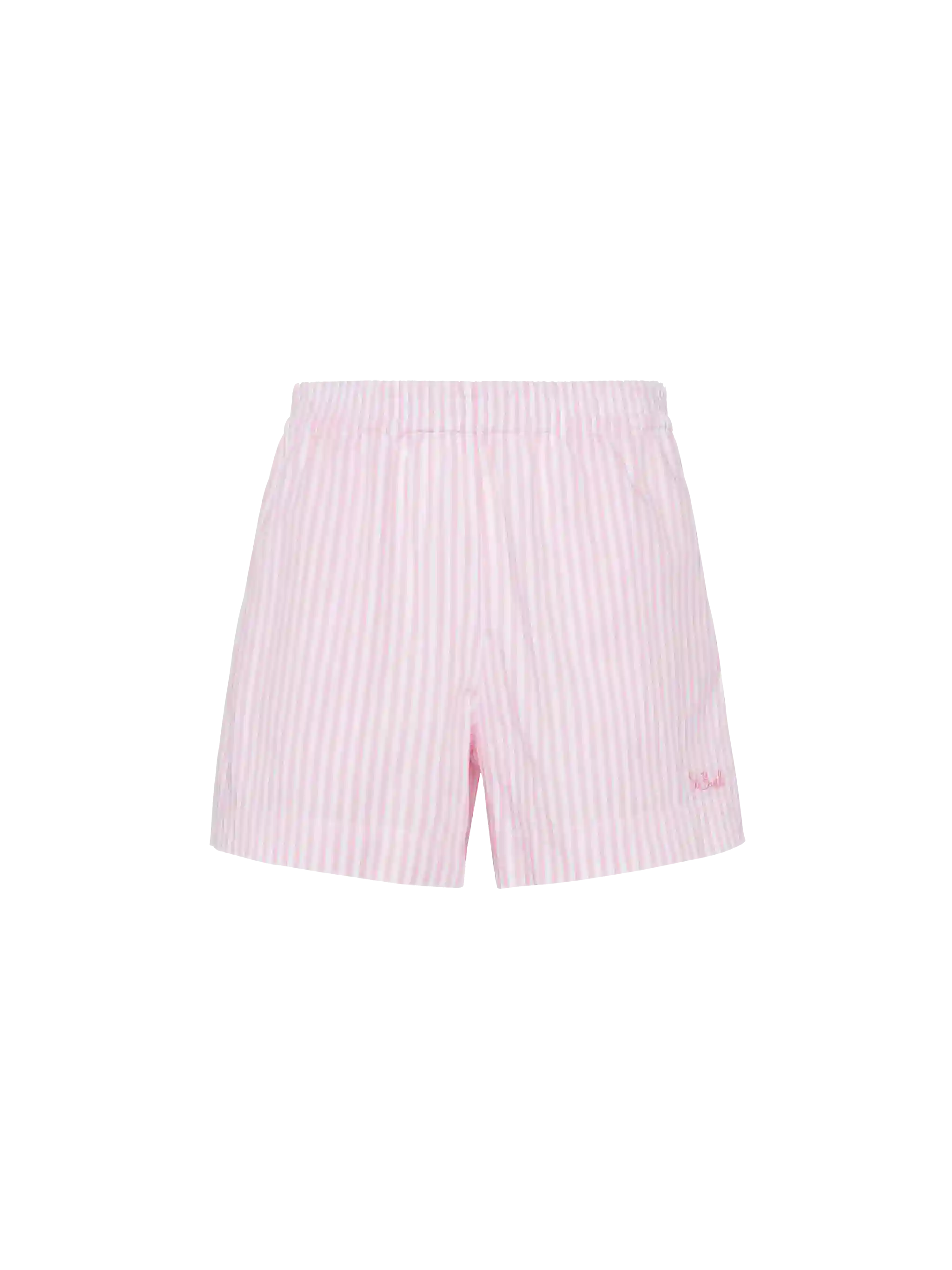 Meave shorts met elastische tailleband, gemaakt van katoenen poplin met een gestreepte print.