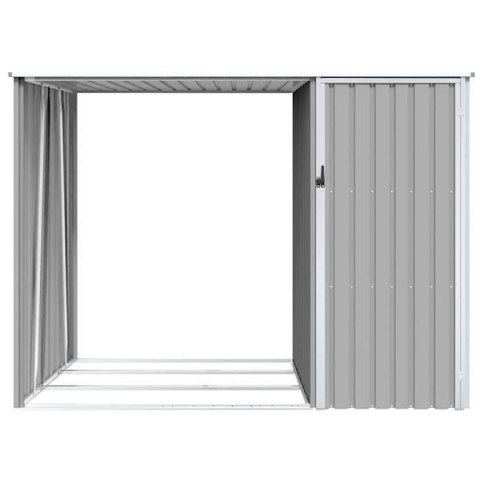 Abri à bois de jardin - JILL - 245x98x159 cm - Acier galvanisé - Gris - Sans plancher - Toit incliné - Râtelier à bûches