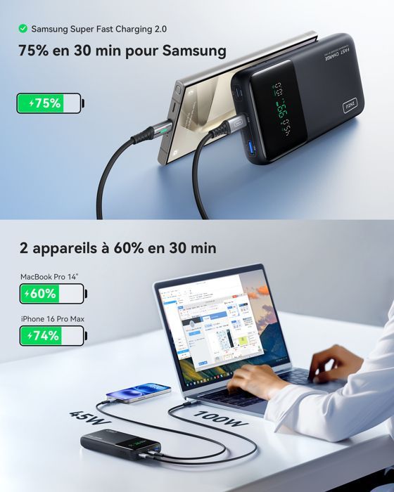 Batteria esterna INIU, Power Bank da 140 W 27000 mAh, Batteria portatile con ingresso e uscita USB C, ricarica rapida PD3.1, compatibile con