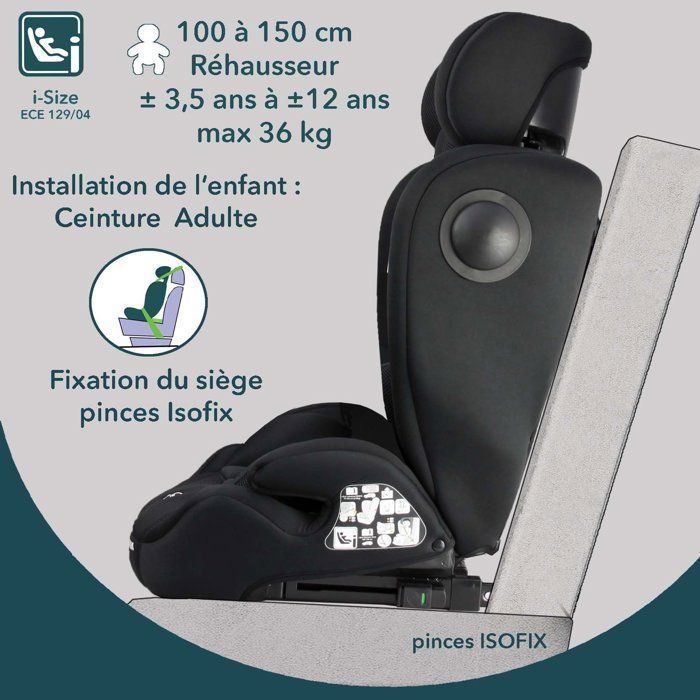 Seggiolino auto convertibile - BAMBISOL - AY575N - Gruppo 1/2/3 - I-Size - Isofix - Riduttore - Nero