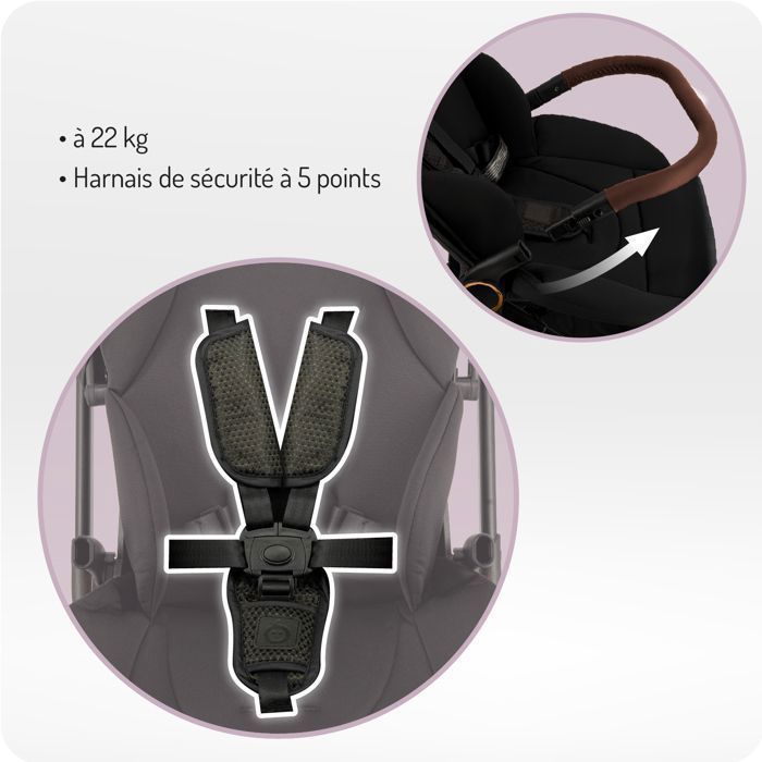 MoMi ADELLE - Poussette citadine légère 7,5 kg - Siège rotatif 360° - Dès 6 mois jusqu’à 22 kg - Noir/Doré