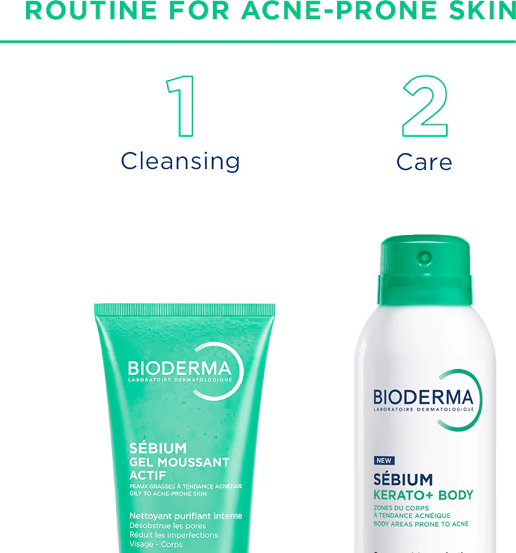 Spray corporal Bioderma Sébium Kerato+ para acne, vermelhidão e cicatrizes de acne.