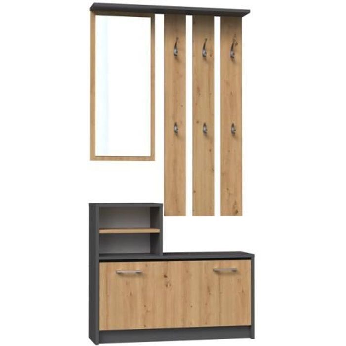 VITTORIA - Entryway coat rack - Wall-mounted coat rack + mirror + shoe storage - 180x85x24 - Entryway furniture