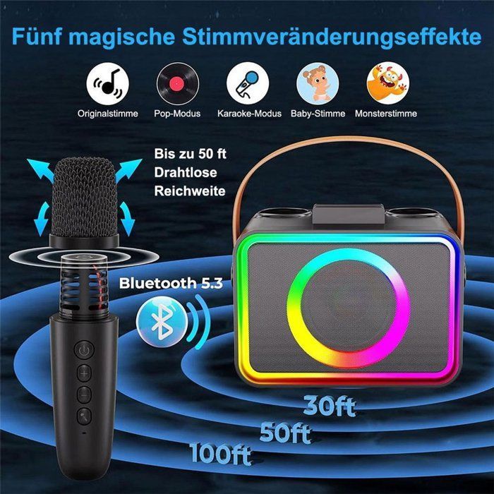 Um kit de karaokê completo, incluindo dois microfones de karaokê, uma caixa de karaokê portátil e um sistema de alto-falantes Bluetooth, ideal para...