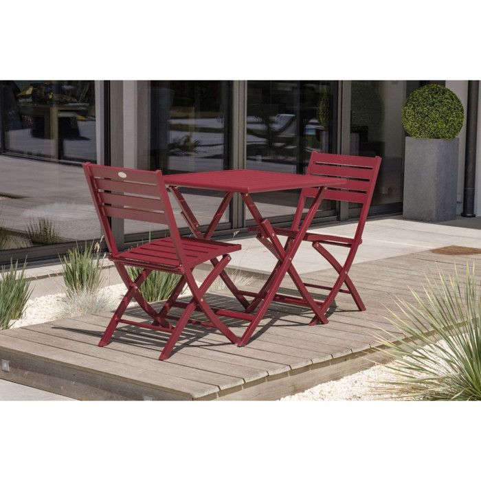 2-seater aluminum garden dining set - Carmine red