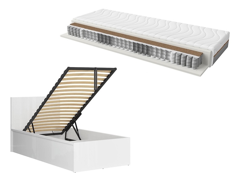 Zestaw łóżko Tetrix biały połysk ze stelażem i materacem Ceres AV 90x200