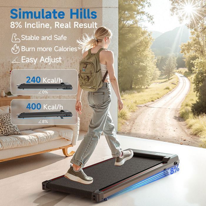 Tapis roulant con inclinazione dell'8% - Tapis roulant 3 in 1 con portata massima di 130 kg - Velocità regolabile da 1 a 8 km/h - Superficie di corsa 38,5 x 90 cm - Nero