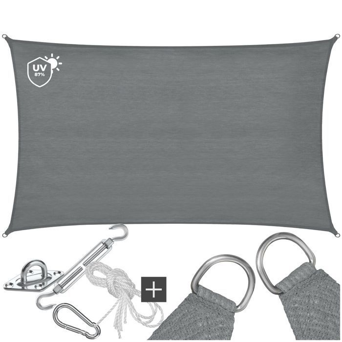 Vela de sombra - TECTAKE - SUNNY para exteriores, protección solar en HDPE resistente al desgarro con protección UV impermeable, 4x6m - Gris