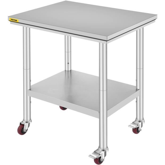 Mesa de trabajo de cocina con ruedas - VEVOR - 76x61CM en acero inoxidable - Capacidad de carga 130 kg