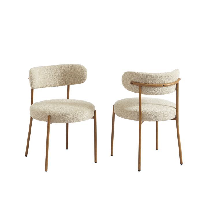 Juego de 2 sillas NOA en tela bouclé beige con patas metálicas con acabado de madera.